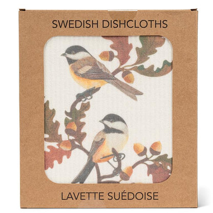 Swedish Dishcloth Chickadees + Oak Leaves