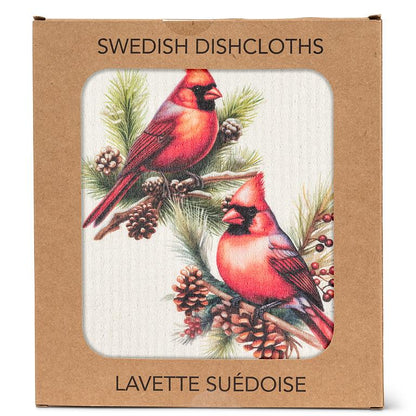 Cardinals & Pinecones Swedish Dishcloth