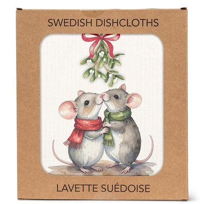 Mice Under the Mistletoe Swedish Dishcloth