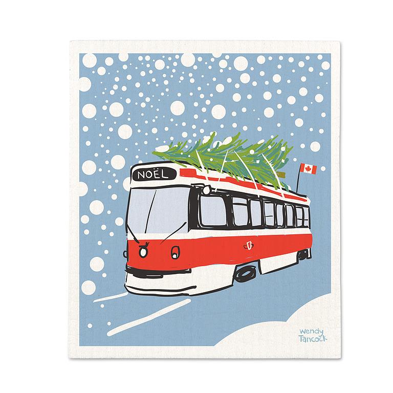 Christmas Streetcar Swedish Dishcloth
