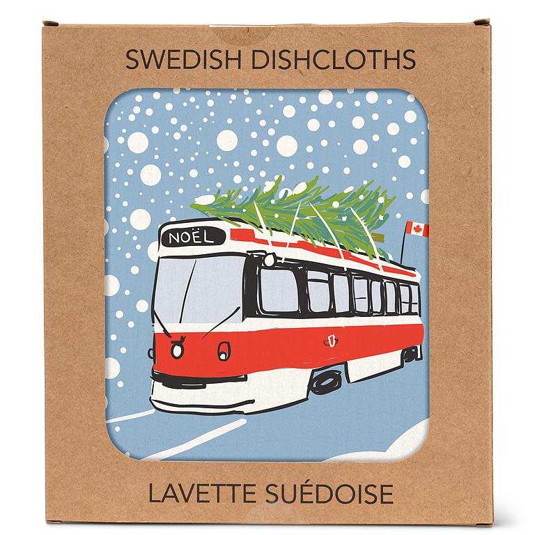 Christmas Streetcar Swedish Dishcloth