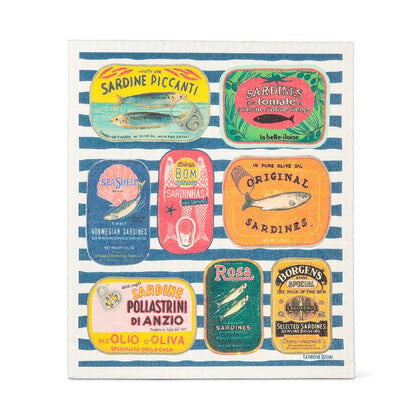 Swedish Dishcloth Sardine Tins On Stripes