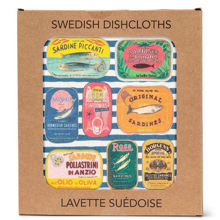 Swedish Dishcloth Sardine Tins On Stripes