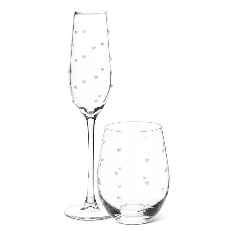 Stemless Wine Glass w/Pink Hearts
