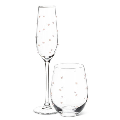 Stemless Wine Glass w/Pink Hearts