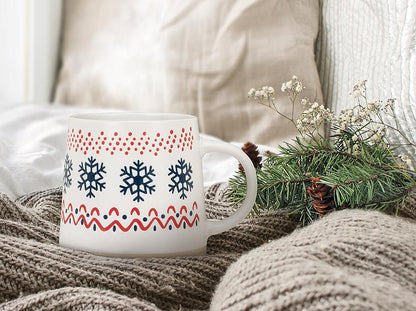 Nordic Pattern Stoneware Wide Base Mug