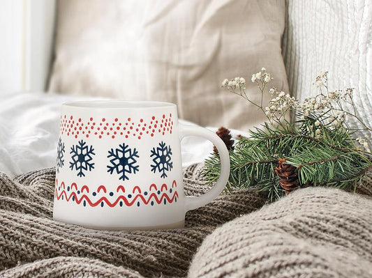 Nordic Pattern Stoneware Wide Base Mug