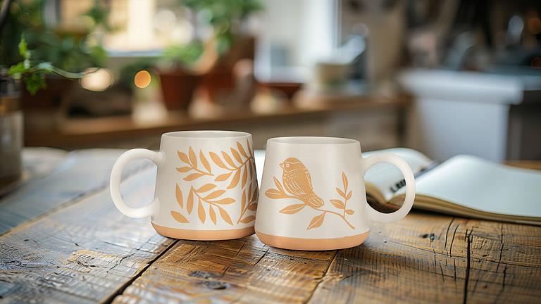 Oversized Mug with Birds on Branch