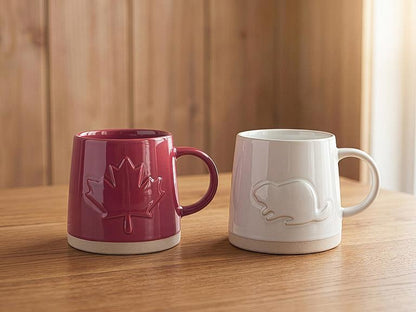 Red Embossed Maple Leaf Stoneware Mug