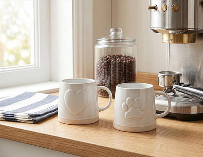 White Embossed Heart Stoneware Mug
