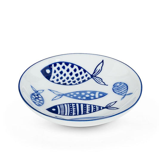 Blue Multi Fish Round Shallow Dish 4"D