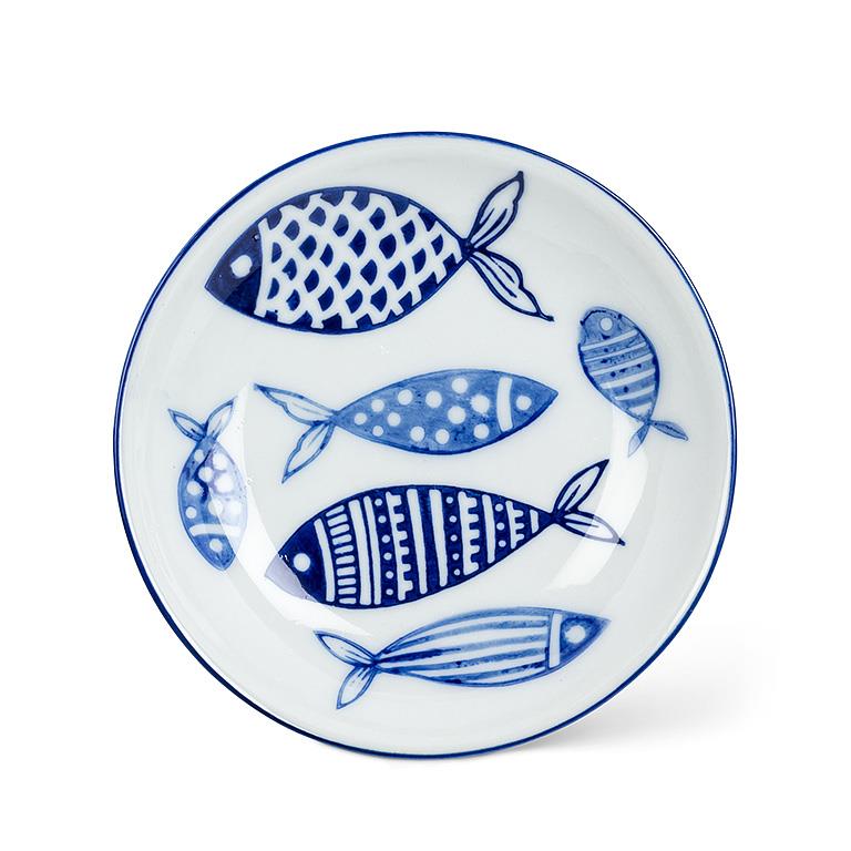 Blue Multi Fish Round Shallow Dish 4"D