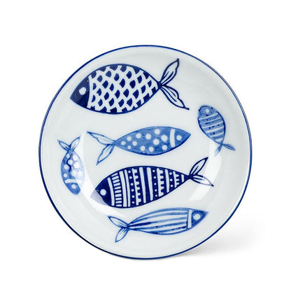 Blue Multi Fish Round Shallow Dish 4"D