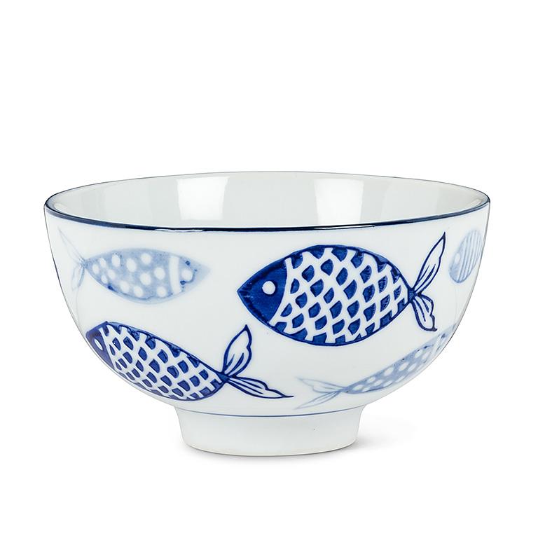Blue Multi Fish Rice Bowl 4"D