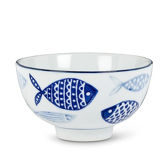 Blue Multi Fish Rice Bowl 4"D