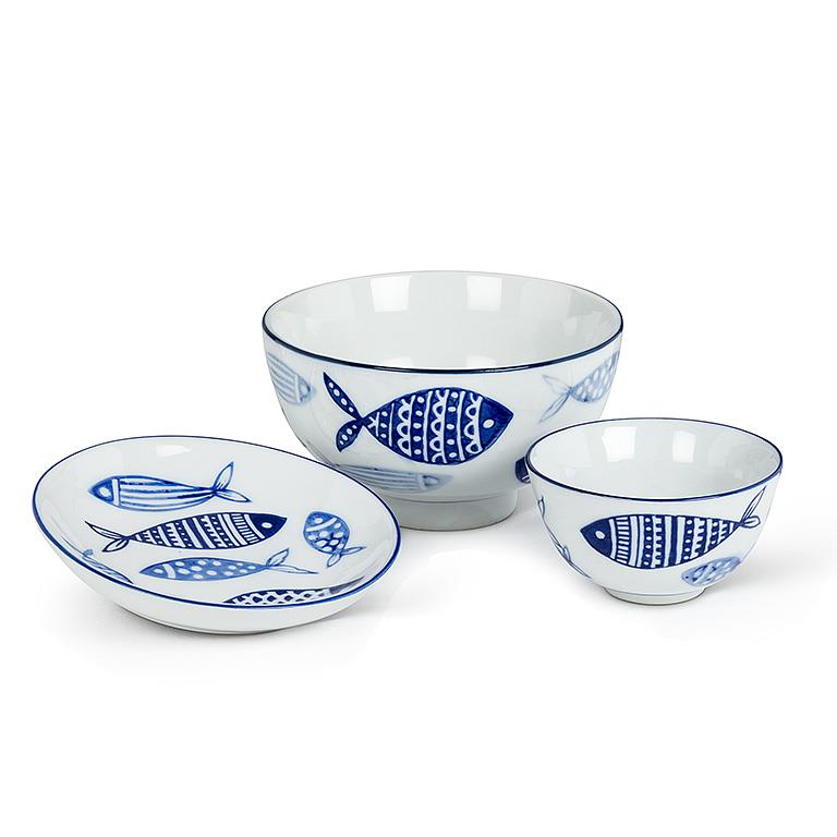 Blue Multi Fish Rice Bowl 4"D