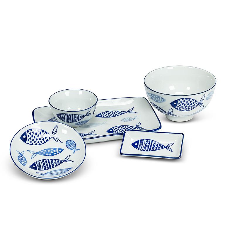 Blue Multi Fish Rice Bowl 4"D