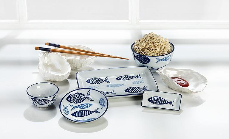 Blue Multi Fish Rice Bowl 4"D