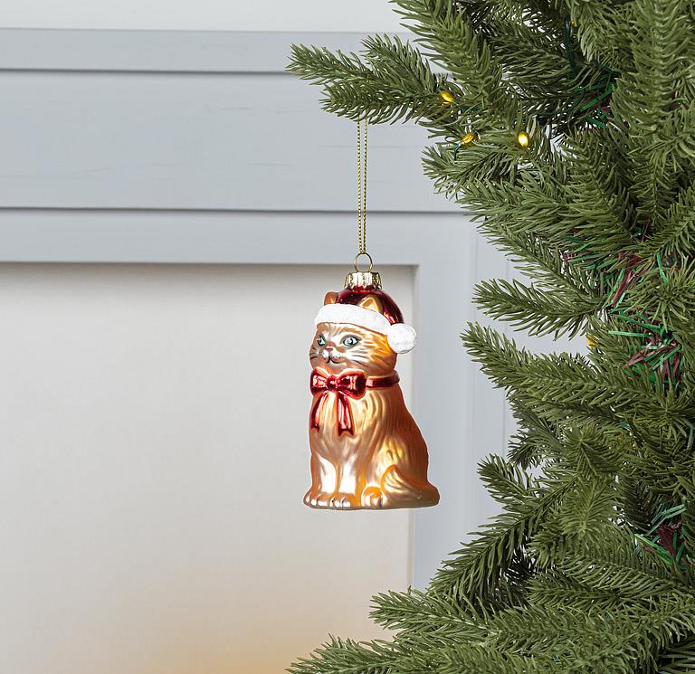 Gold Glass Santa Hat Cat Ornament