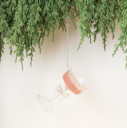 Pink Coupe Cocktail Ornament with Bow