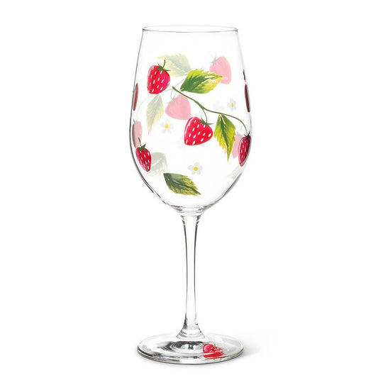 Strawberries + Flower Wine Glass