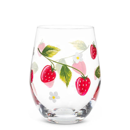 Strawberries + Flower Stemless Glass