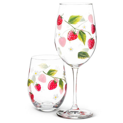 Strawberries + Flower Stemless Glass