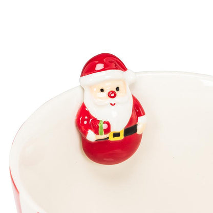 Holiday Striped Mug with Santa Figurine