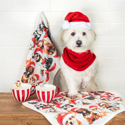 Holiday Striped Mug with Dog Figurine