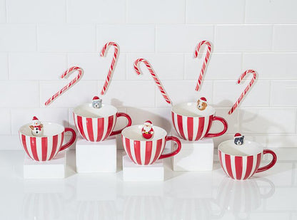 Holiday Striped Mug with Dog Figurine