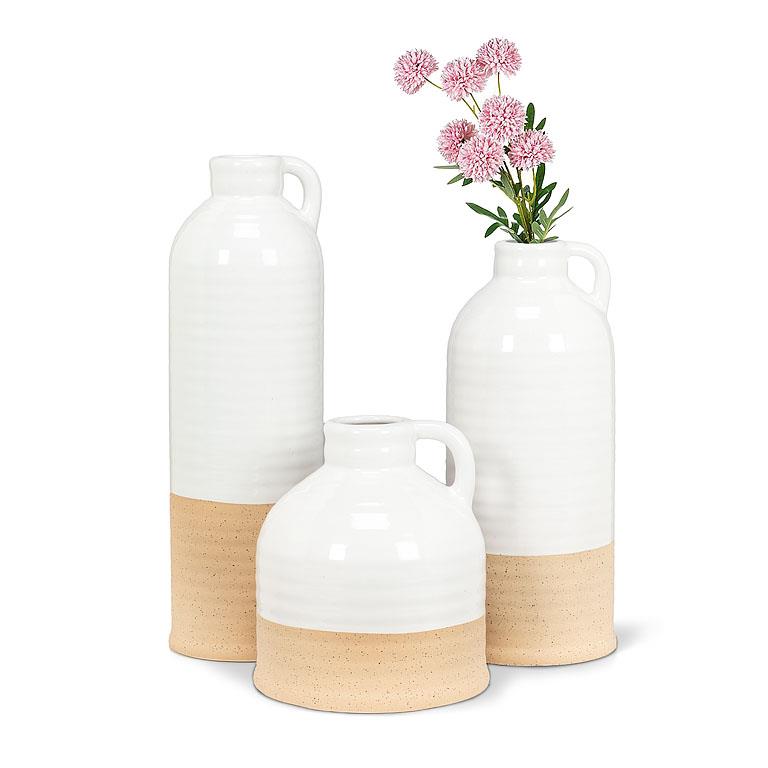 White & Natural Shiny & Matte Vase w/Handle