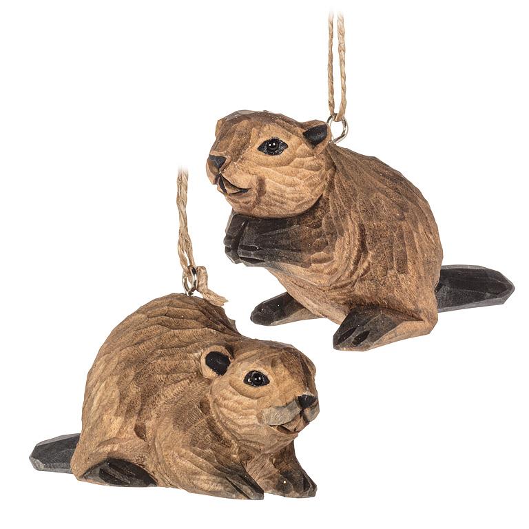 Carved Wood Beaver Ornament