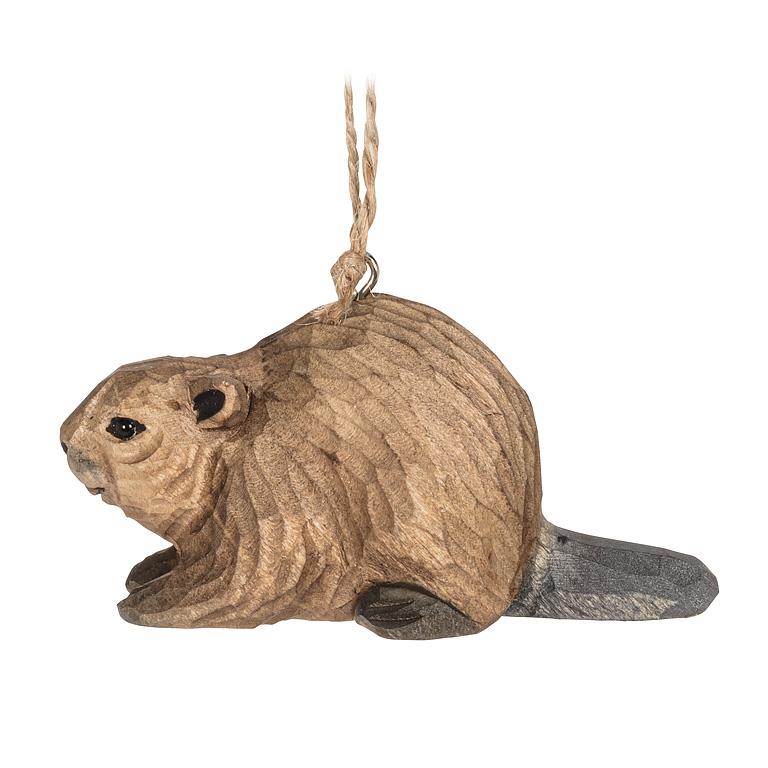 Carved Wood Beaver Ornament