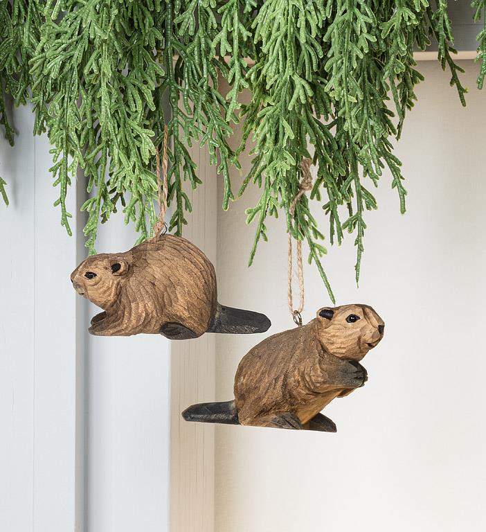 Carved Wood Beaver Ornament