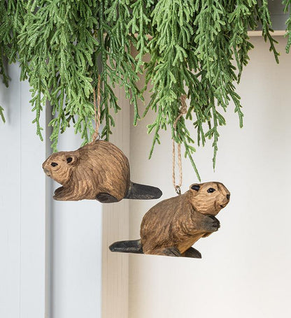 Carved Wood Beaver Ornament