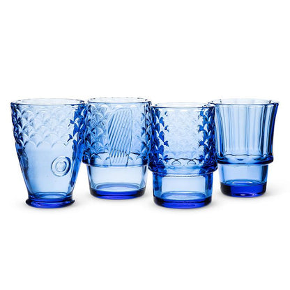 Blue Stacking Fish Glasses, Set of 4