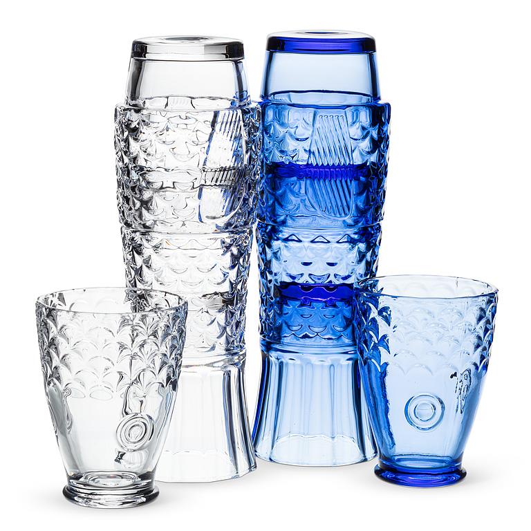 Blue Stacking Fish Glasses, Set of 4
