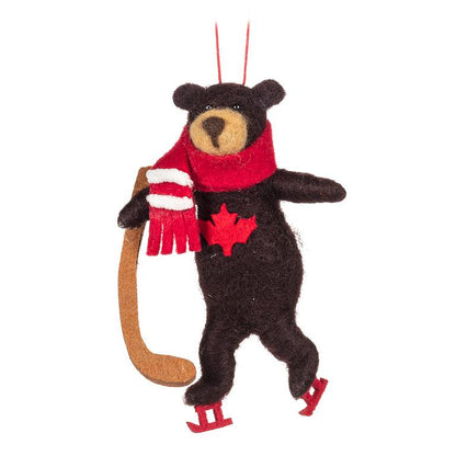 Hockey Bear Wool Felt Ornament