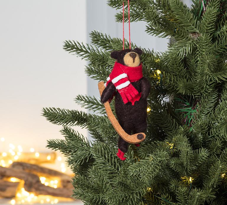 Hockey Bear Wool Felt Ornament