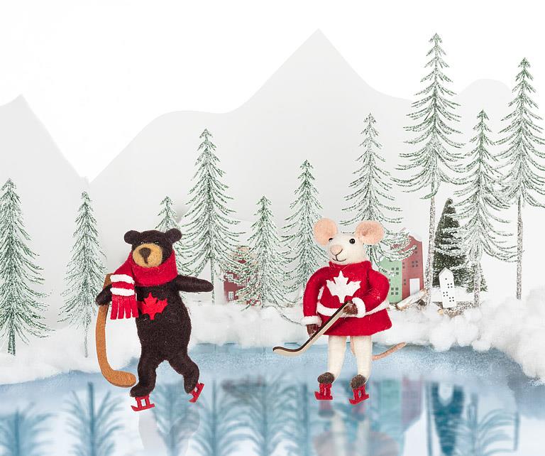 Hockey Bear Wool Felt Ornament