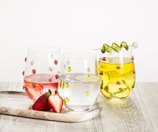 Stemless Wine Glass With Fruits
