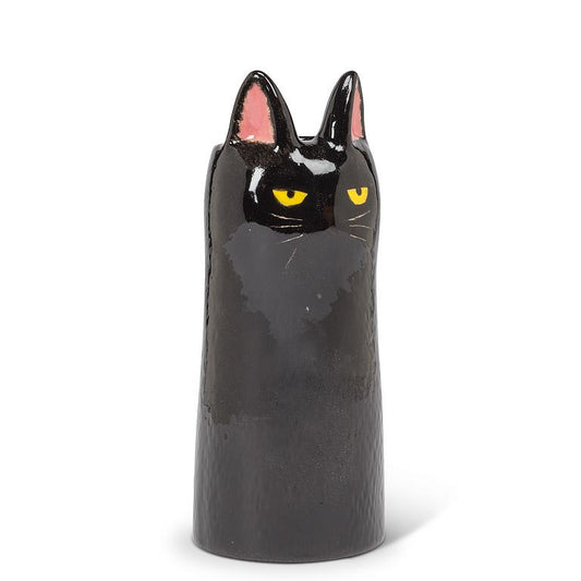 Tall Black Cat Vase