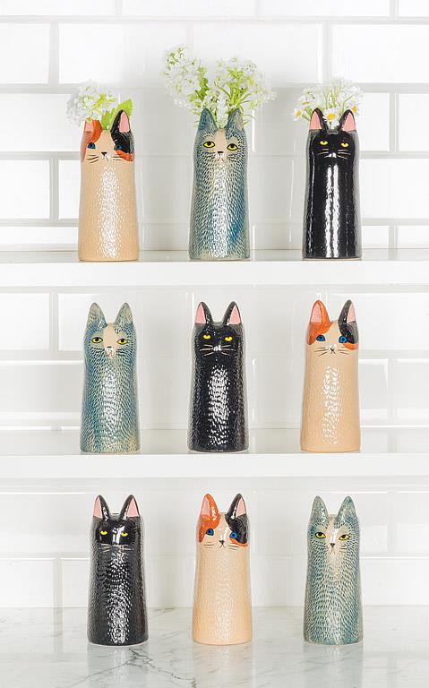 Tall Blue Cat Vase