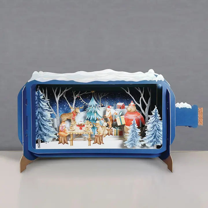 Christmas Animal Dinner Message In A Bottle Pop Up Greeting Card