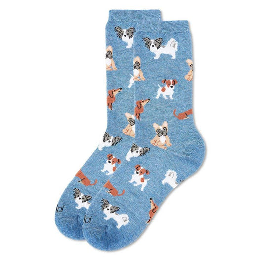 Women's Bamboo Crew Socks Denim Heather Puppy Love