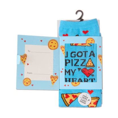 Greeting Card Socks Blue U Gotta Pizza My Heart