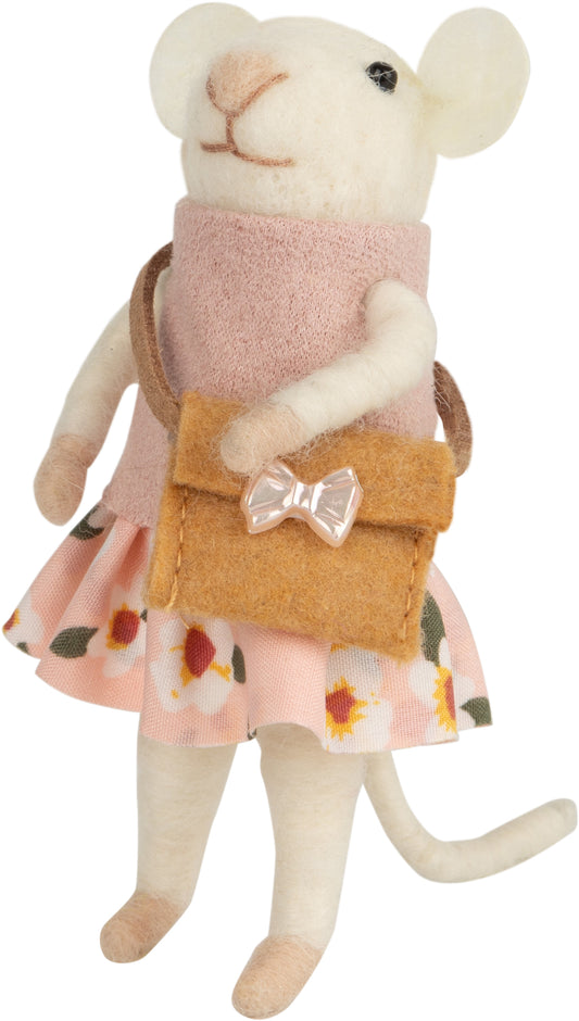 F82 - Felt Mouse Table Piece/Ornament, Cotton Flower Skirt With Xbody Bag