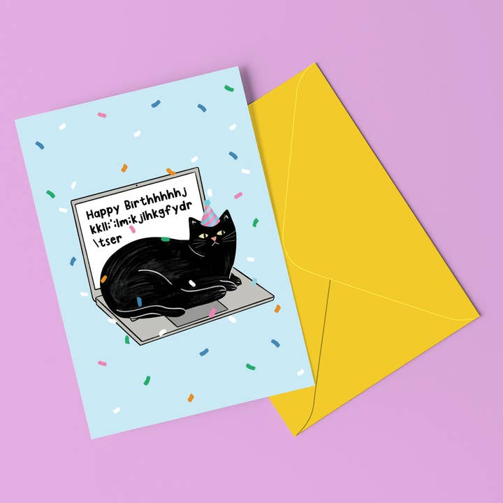 Cat On Laptop Funny Birthday Card