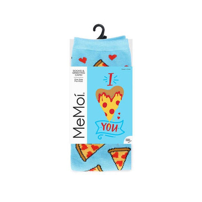 Greeting Card Socks Blue U Gotta Pizza My Heart