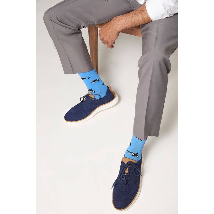 Men's Bamboo Crew Socks Azure Whales